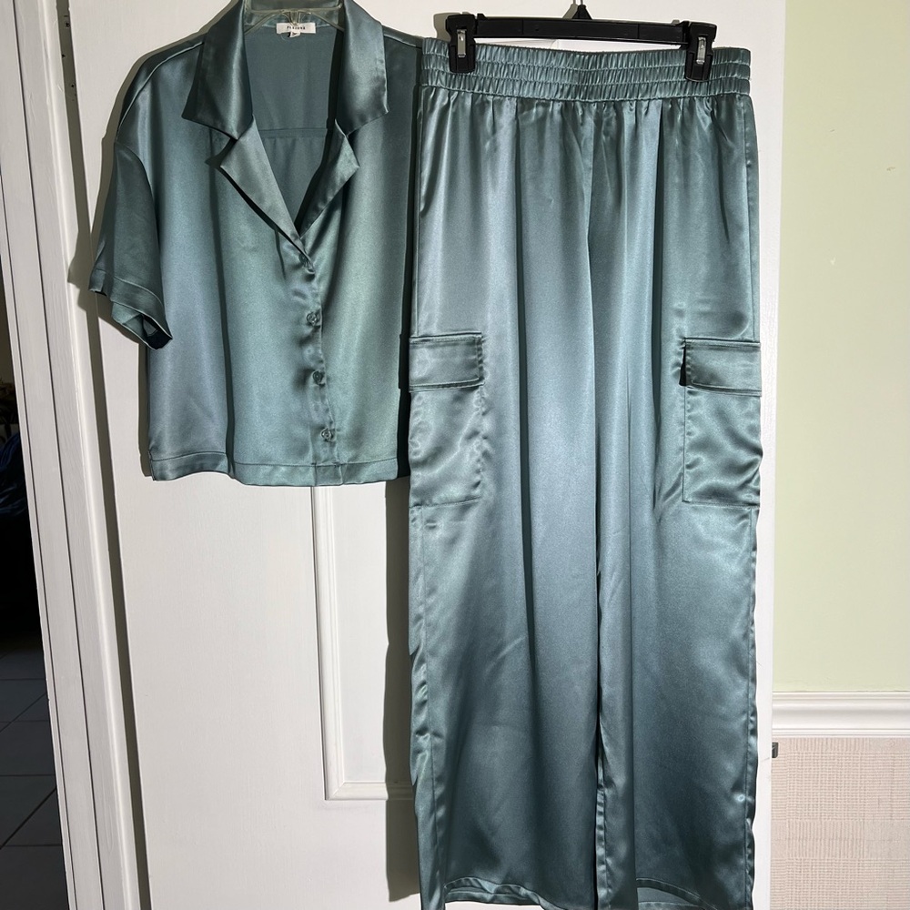 Pleione Satin Cargo Pants Suit Set